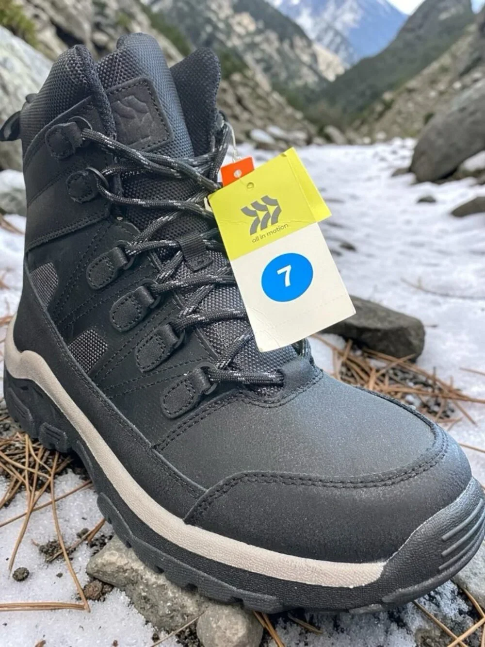 All In Motion Men's Faux Leather Ankle Winter Hiker Boots Water-Repellent Sz 7